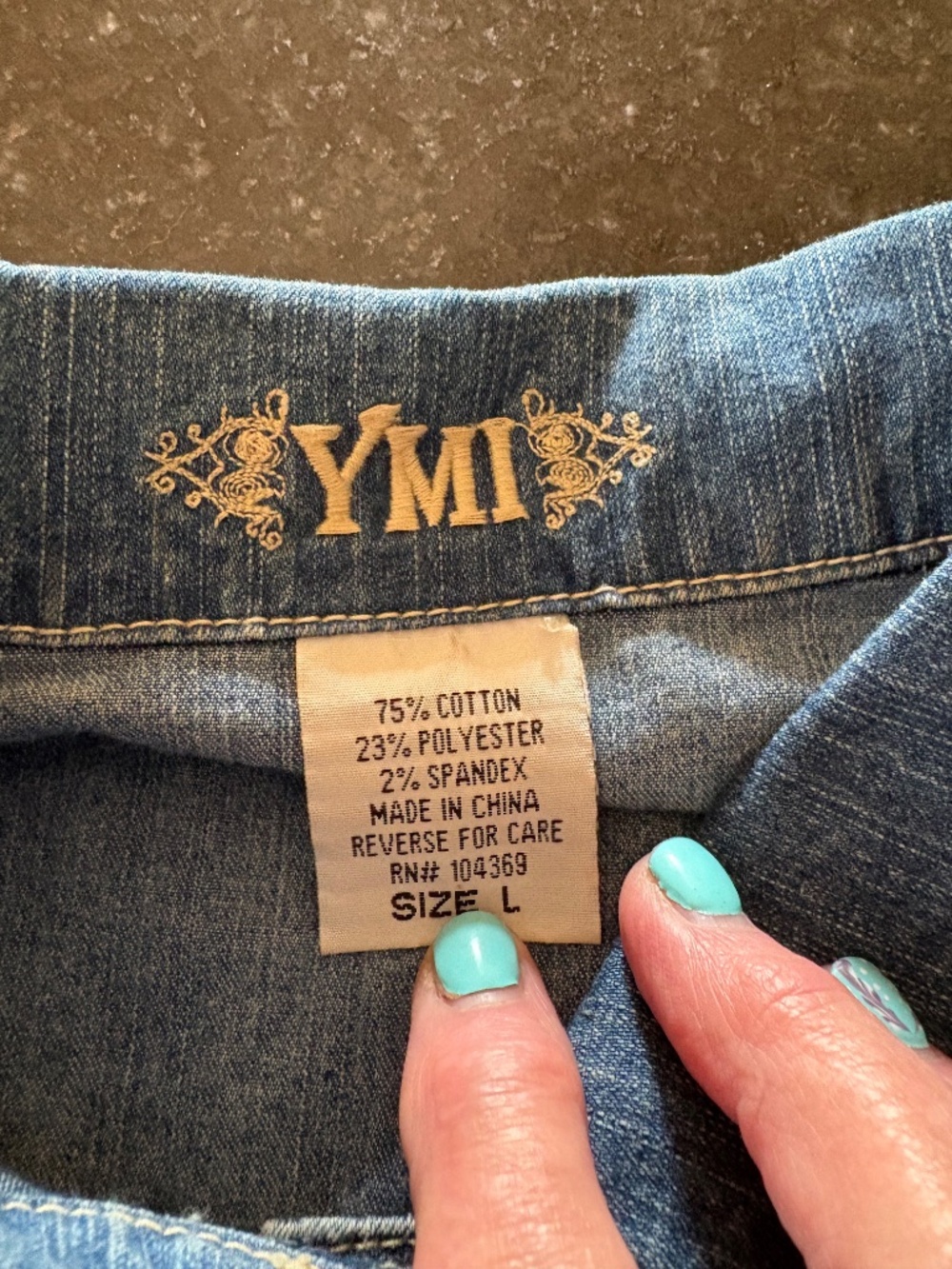 Vintage Y2K YMI Cropped Denim Jacket Green Rhinestone Bling Size L - Picture 5 of 14